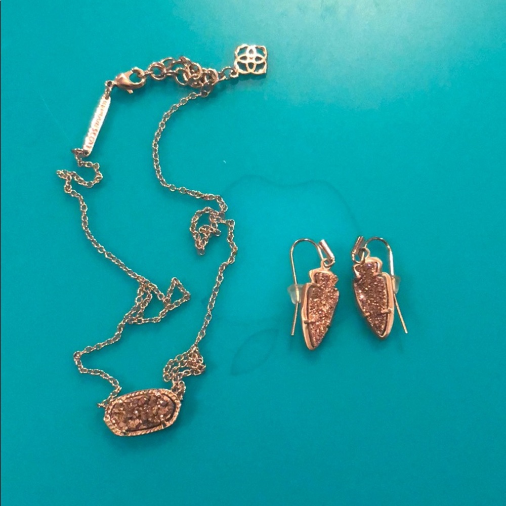 Kendra Scott rose gold druzy set